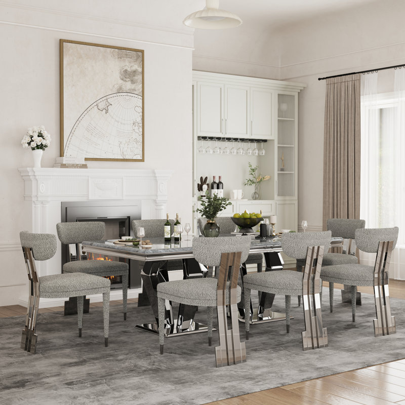 Dining Chairs Dining Room Chairs With Mirrored Metal Legs Contemporary Curved Open Back Boucle Dining Chairs For For Kitchen Living Room Bedroom